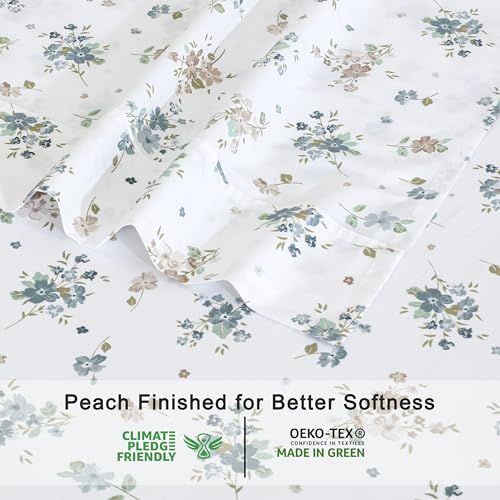 RUVANTI 100% Organic Cotton Sheets Queen Size, Percale Weave, GOTS Certified, 4-Piece Set, Deep Pocket 15", Crisp & Breathable, Soft Durable Bedding, Sábanas Algodón Orgánico – Halcyon RUVANTI