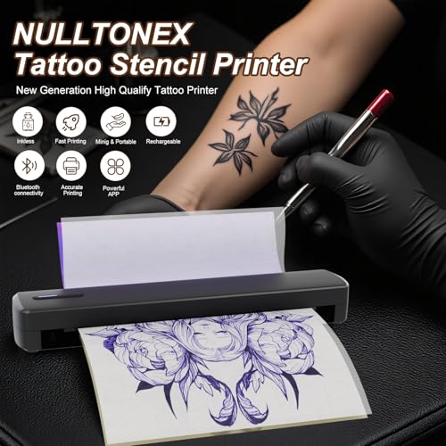 Tattoo Stencil Printer, Portable Wireless Bluetooth Thermal Transfer Machine, Supports 8.5 x 11 Letter A4 A5 Sizes, Perfect for Tattooist Business Trip Travel Home Office-Smartphone PC and Laptop