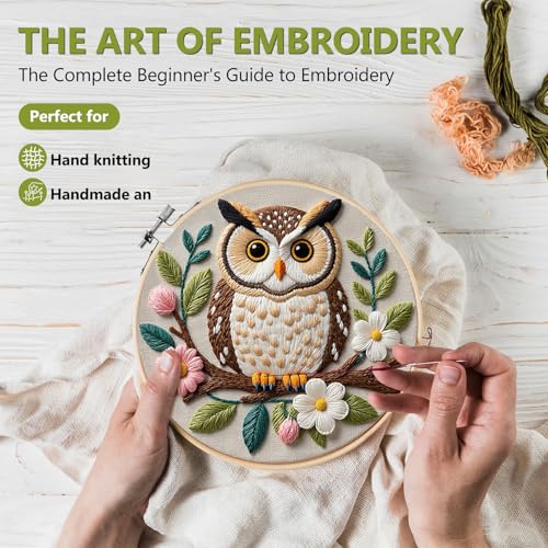 Santune Embroidery Kit for Beginners Needlepoint Cross Stitch Kits Adult Needle Point Sets with Owl Embroidery Patterns, Includes Step-By-Step Instructions and Accessories