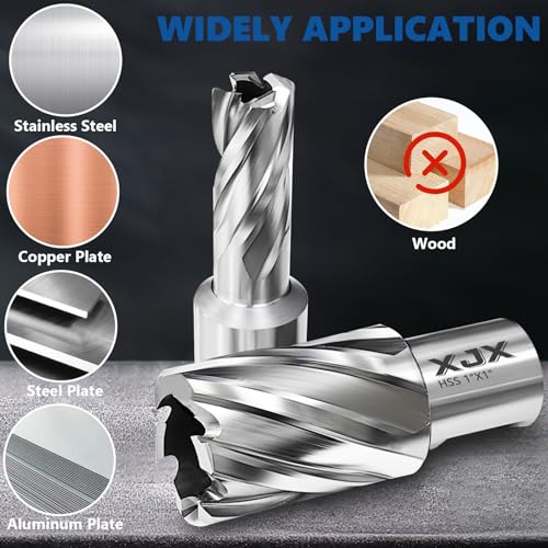 XJX 14 Pcs Annular Cutter Set, 3/4 Inch Weldon Shank 1” Cutting Depth 7/16 to 1-1/16 Inch Cutting Diameter Magnetic Drill Press Bits with 2 Pilot Pin and Hex Wrench XJX