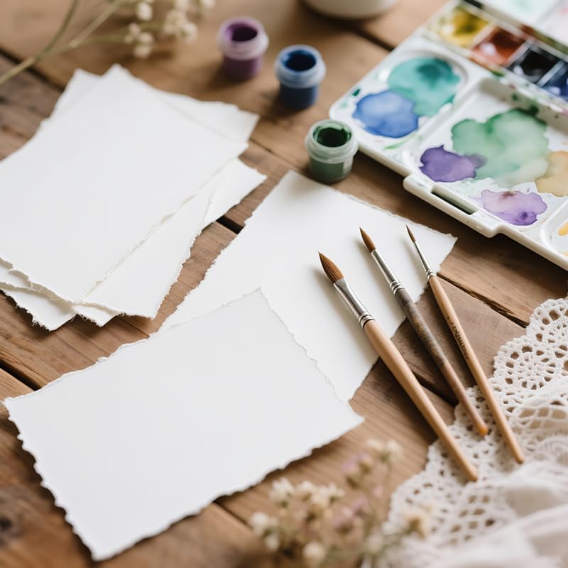 30 Sheets Drawing Paper, 300 GSM Thick Textured Cotton Painting Paper - 4 x 6 Inch Deckled Edge Handmade Paper for Painting, Calligraphy, Wedding Invitations, Greeting Cards, DIY Crafts EllaYIDOI