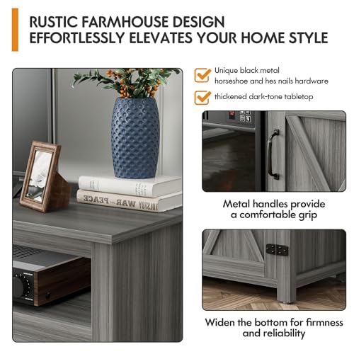 YESHOMY Fireplace TV Stand for Television up to 65+ Inch with Storage and Farmhouse Barn Doors, Entertainment Center with Cabinet and Shelves, Media Console for Living Room, Gray Wash YESHOMY