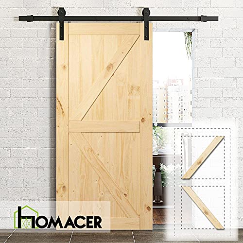 Homacer 5-in-1 Design Solid Natural Pine Wood Barn Door, 24in Wide 84in High, Unfinished and Unassembled, with Pre-drilled Holes for Easy Assemble, HOMACER