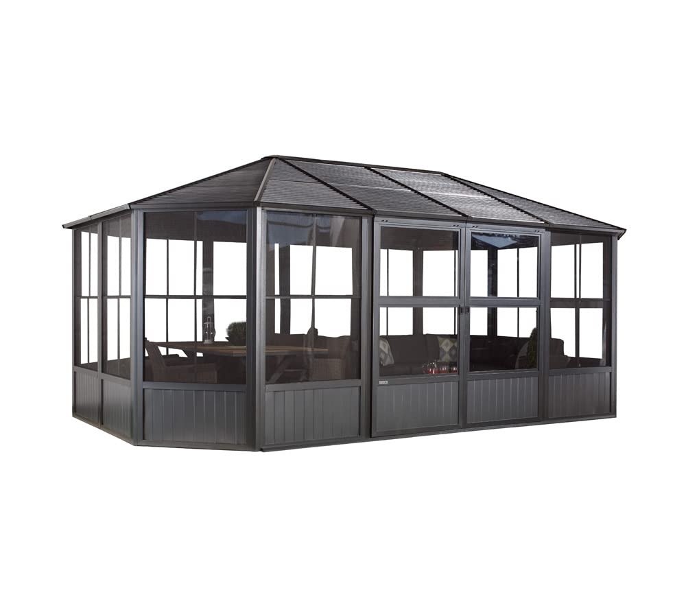 Sojag 12' x 18' Outdoor Charleston Aluminum Solarium Sunroom with Mosquito Net, Dark Gray Sojag