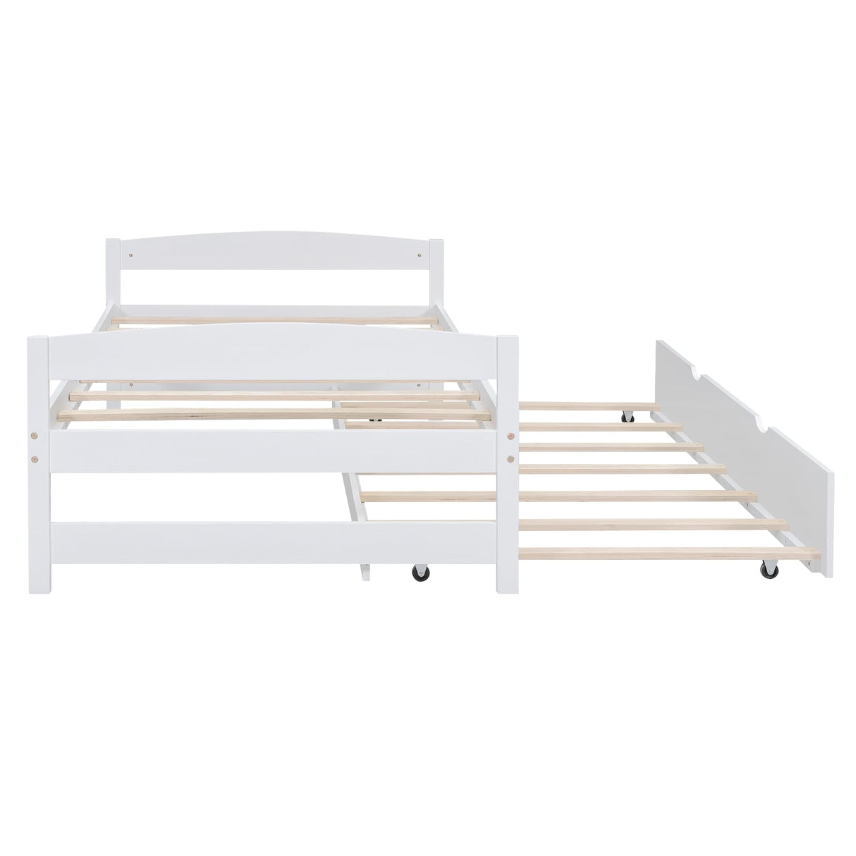 Merax Twin Size Platform Pine Wood Bed Frame with Twin Size Trundle for Boys and Girls,White Merax
