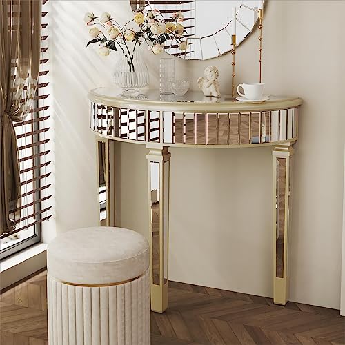 Artloge Half-Moon Mirrored Console Table Tall Semi Circle Entryway Desk 3 Legs Artloge