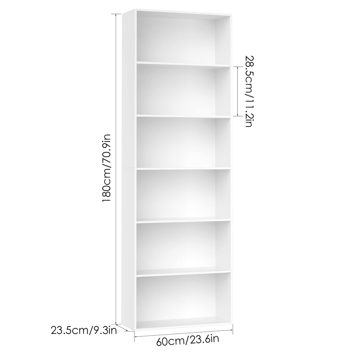 FOTOSOK 6-Tier Open Bookcase and Bookshelf, Freestanding Display Storage Shelves Tall Bookcase for Bedroom, Living Room and Office, White FOTOSOK