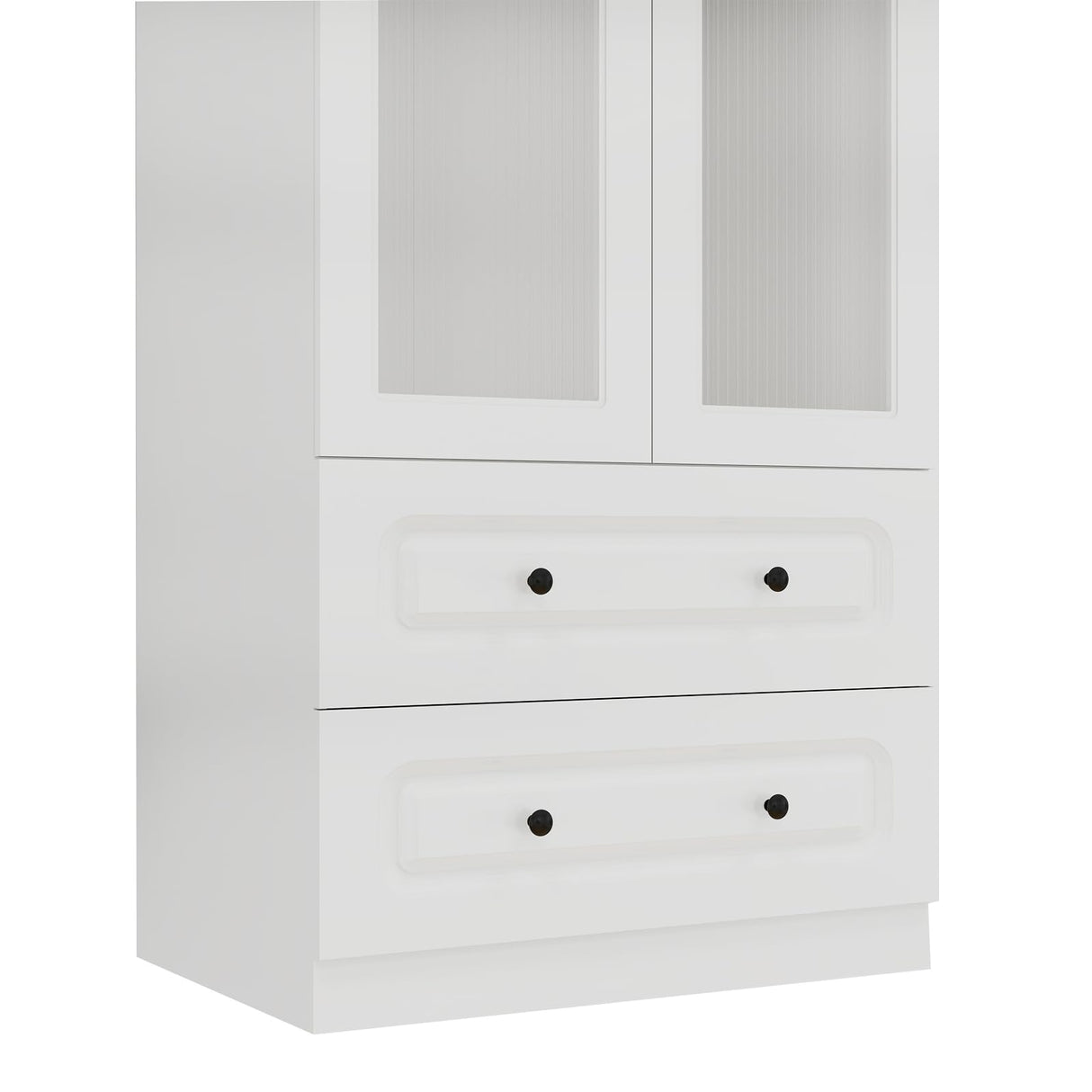 Nesbsakte White Armoire Wardrobe Closet with Glass Doors, 94.49" W x 20.47" Dx 70.87" H, 6 Drawers, Hanging Rod & Shelves, Modern Style, Large Capacity Storage, Bedroom Furniture(72-72-72) Nesbsakte