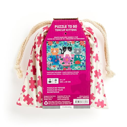 Mudpuppy Teacup Kittens - 36 Piece Puzzle to Go Featuring Charming Cats and Colorful Florals Perfect Summer Travel Activity for Children Ages 3 and Up Mudpuppy