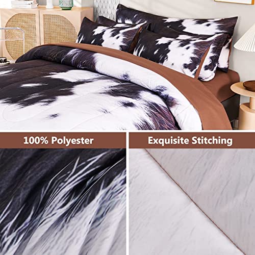 SUCSES King Size Comforter Set 8 Pieces Western Farmhouse Style Bedding Set Highland Rustic Cow Fur Print Bed in A Bag Comforter Set with Sheets (Cow Fur Pattern, King) SUCSES