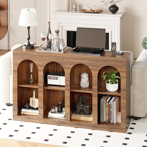 LIKEMET 55" Arched Console Table, Mid Century Modern Entryway Table with 4 Tier Display for Entryway, Living Room, Entrance, Hallway, Foyer and Front Door LIKEMET