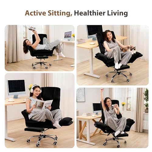 Big and Tall Office Chair, Flip Armrests for Pets & Cross Legged Sitting, Executive Ergonomic Computer Gaming Chair with Foot Rest, Crystal Velvet Wide Seat Reclining Desk Chair HOMRELEXA