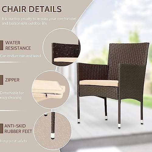 FDW Patio Furniture Set 4 Pieces Outdoor Rattan Chair Wicker Sofa Garden Conversation Bistro Sets for Yard (Brown) FDW