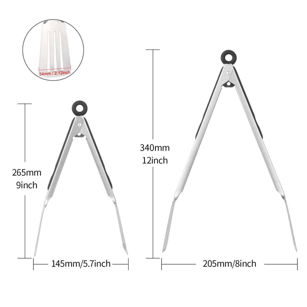 Lebabo Metal Tongs for Cooking, Set of 2 Stainless Steel Spatula Tongs for Grilling, Cooking and Flipping, Strong Grip for Ribs, Steak and Fish, Comfortable Grip, Easy Pull Lock, 9 inch & 12 inch Lebabo