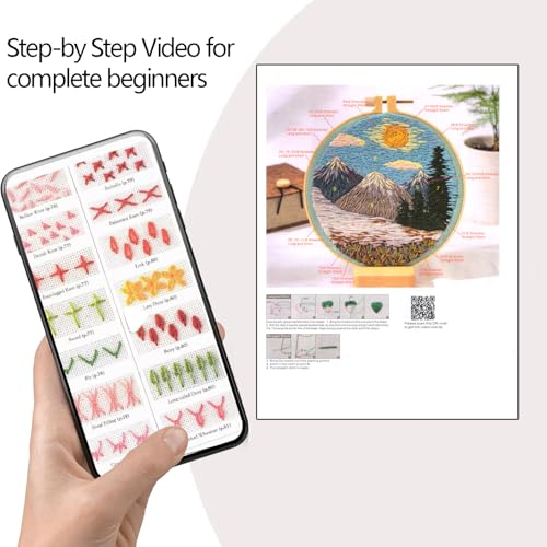 Zhenqing Mountain Sunrise Embroidery Kit - 29x29cm Printed Fabric, Hoop & Full Tools for Beginners(S-CX0636)