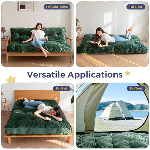 MAXYOYO 6" Futon Mattress Full Size, Velvet Thick Futons Sofa Couch Bed, Versatile Floor Mattress for Adults (Frame Not Included), Green MAXYOYO