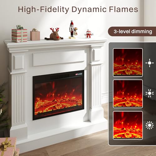 43" Electric Fireplace with Mantel | 1400W Freestanding Electric Fireplaces | Highly Realistic 3D Flame | 50-90℉ AdjustableTemp | Button & Remote Control White Fireplace Mantel | 43" Wx11 Dx40 H FODINGHILL
