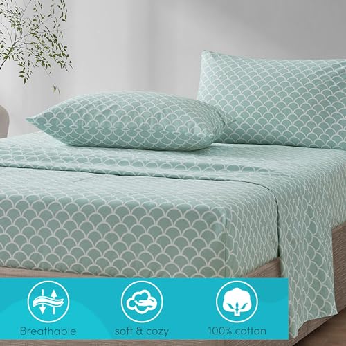 Comfort Spaces 100% Cotton Sheet Set Breathable, Lightweight, Soft with 12" Elastic Pocket Fits up to 14" Mattress, All Season Cozy Bedding, Matching Pillow Case, Twin Scales 3 Piece Comfort Spaces