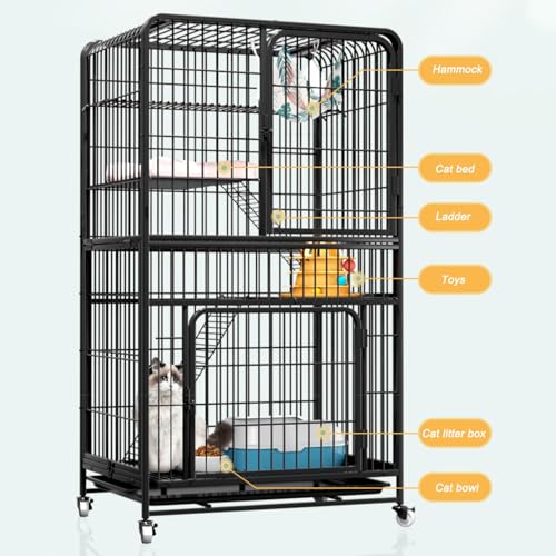 Catio Outdoor Cat Enclosure, Large Catio for Cats Indoor Outdoor Enclosure on Wheels, Cat Home Enclosure with Removing Tray, DIY Kennels Crate Large Exercise Place Ideal for 1-3 Cats(White,78*55*137cm HARELA