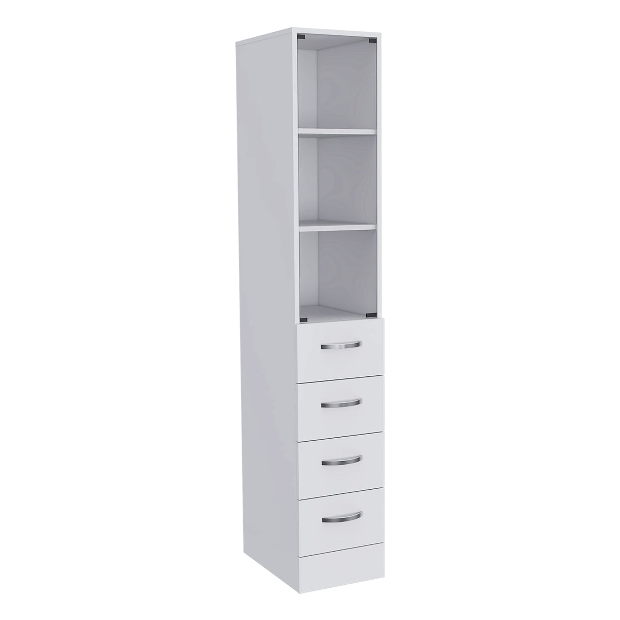DEPOT E-SHOP Magna Linen Cabinet with Three Shelves, Four Drawers, and Metal Handles, 68" H, White, Bathroom DEPOT E-SHOP