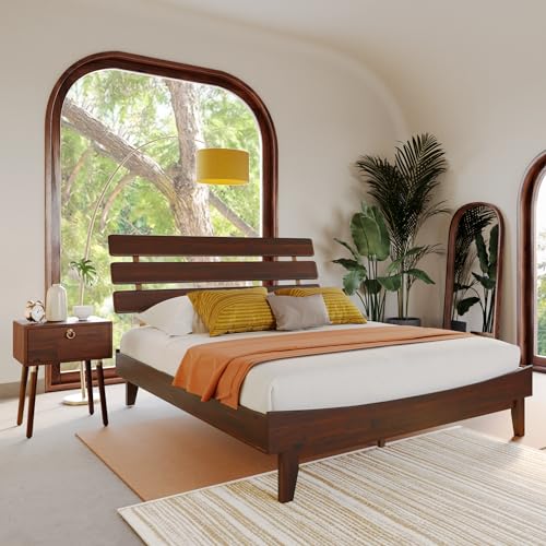 Bme Caden Mid Century 15'' Adjustable Bed Frame - Walnut, No Box Spring Needed, Easy Assembly, Queen Size Bme