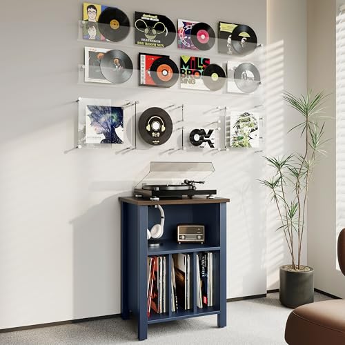 LIDYUK Record Player Stand, Vinyl Record Storage Table End Table with Display Shelf Holds up to 130 Albums, Large Nightstand Wood Turntable Stand Cabinet Side Table for Living Room, Bedroom, Blue LIDYUK