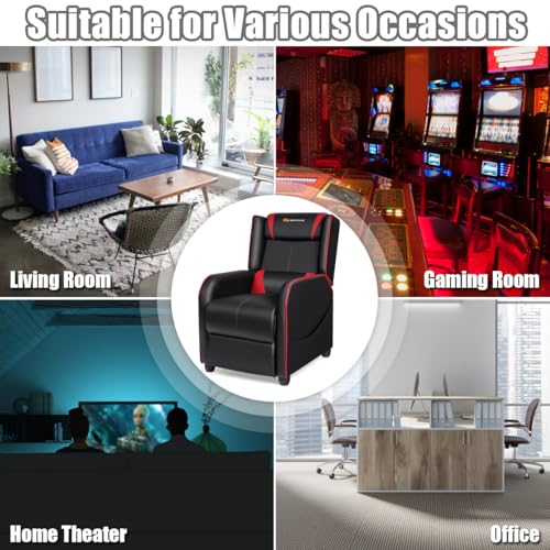 Goplus Massage Gaming Recliner Chair, Racing Style PU Leather Single Recliner Sofa with Footrest, Adjustable Modern Living Room Recliners, Ergonomic Home Theater Recliner Seat (Red)