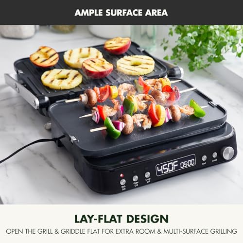 GreenPan 6-in-1 Multifunction Contact Grill & Griddle, Healthy Ceramic Nonstick Reversible Grill & Griddle Plates, Dual Heat Settings, Closed Panini Press, Open Flat Surface, PFAS-Free, Matte Black GreenPan