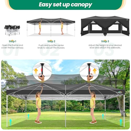 COBIZI Canopy 10x20 Pop Up Canopy Tent with 6 Sidewalls, One Push Party Tents for Parties Outdoor Wedding Waterproof Gazebo Commercial Event Tent with Sandbags, Black COBIZI