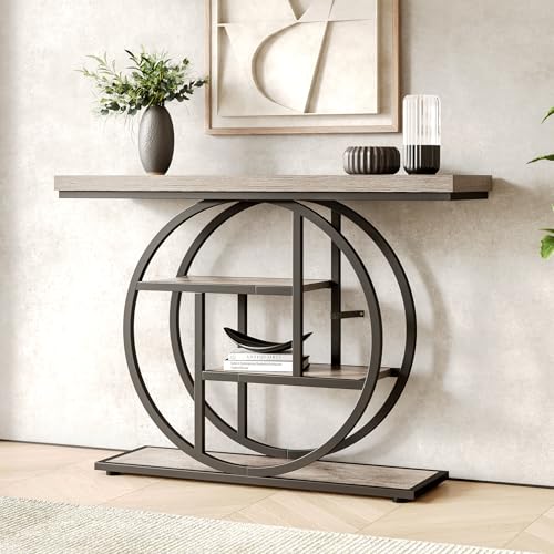 Little Tree Console Table, 4-Tier Entryway Table Behind Couch Table, 41.3-Inch Farmhouse Sofa Table for Living Room, Foyer Hallway Table for Entrance, Grey and Black LITTLE TREE