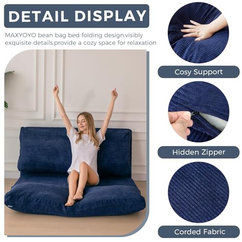 MAXYOYO Folding Sofa Bed, Extra Thick and Long Floor Sofa Convertible Sleeper Chair with Washable Cover, Floor Couch Lounge Bean Bag Bed for Living Room, Navy, 30x95 Inch MAXYOYO