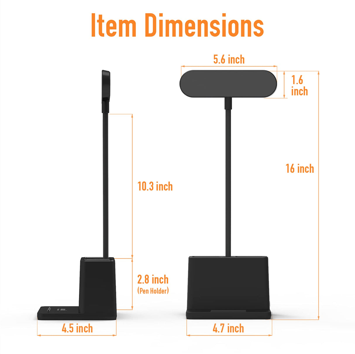 AXX Black LED Desk Lamp for Home Office Bedroom, Battery Operated Table Light for Computer Desktop, Small, Cute, Dimmable, Rechargeable, Flexible Gooseneck, Pen Holder, Phone Mount, Touch Control AXX