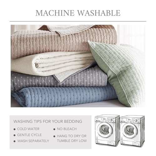 Levtex Home Cross Stitch Reversible Full/Queen Quilt Set (88x92in) with 2 Pillow Shams (26x20in) - Stitch Texture - Cream - Cotton Full/Queen Size Quilt Bedding Set - Lightweight, Soft, Pre-Washed Levtex Home