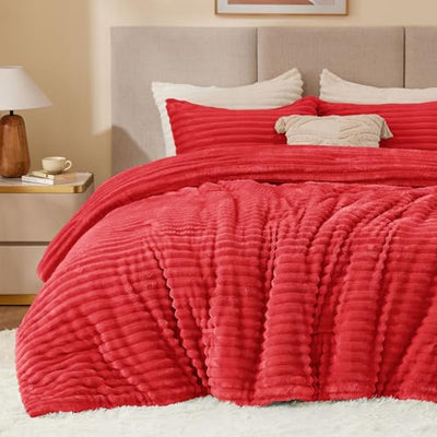 BEDELITE Fleece Twin Comforter Set -Super Soft & Warm Fluffy Red Bedding, Luxury Fuzzy Heavy Bed Set for Winter with 1 Pillow case