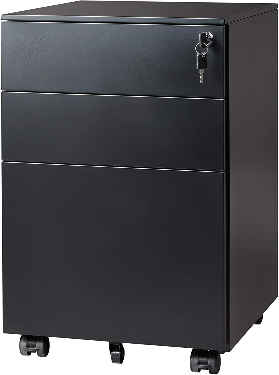 DEVAISE Locking File Cabinet, 3 Drawer Rolling Pedestal Under Desk Office, Fully Assembled Except Casters, Black DEVAISE
