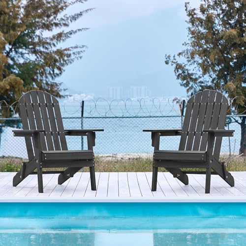 Yaheetech Folding Adirondack Chair Set of 4 Outdoor, 300LBS Solid Wood Garden Chair Weather Resistant, Fire Pit Lounge Chairs for Garden/Yard/Patio/Lawn, Black Yaheetech