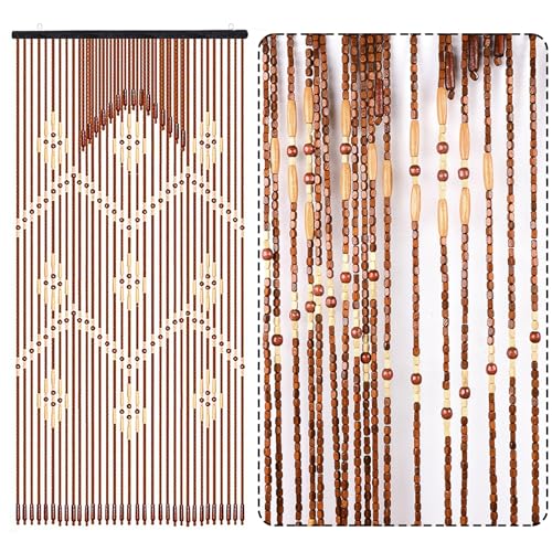 DouSeiAi Natural Wood and Bamboo Beaded Curtain Room Divider, 32 Strands Hanging Doorway Decor for Bedroom, Porch, Living Room, 35 x 69 Inches DouSeiAi