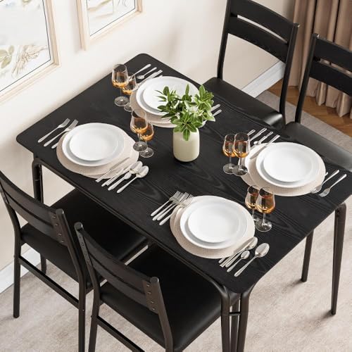 GAOMON 5-Piece Dining Table Set, Sturdy Wooden Square Table and Chair Breakfast Table Set for 4 Person,for Home or Commercial Dining Room,Black GAOMON
