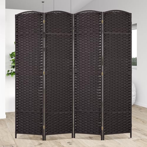 4 Panel 5.57 FT Tall Waterproof Wood Frame Room Divider - Folding Screen Room Divider with Japanese Paper Design- Partition Wall Divider & Room Partitions and Dividers (Brown, 4 Panel) RROCOSIA