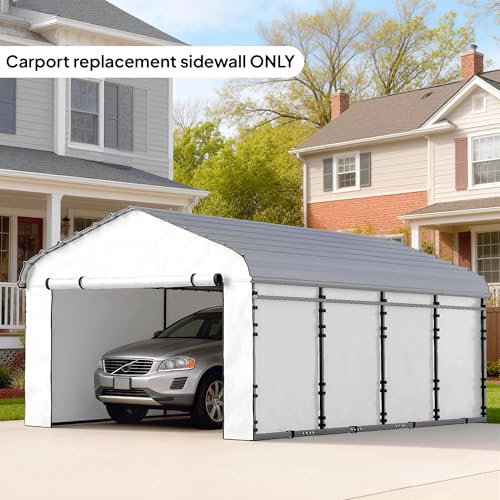 Outsunny Carport Replacement Sidewall Panels Set of 4 for 10' x 15' Carports, UPF50+ Waterproof PE Tarp Replacement Side Wall Cover with Zipper Door, Top Cover and Frame Not Included, White Outsunny