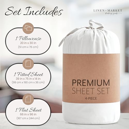 Linen Market Brushed Microfiber Twin Sheet Set 3 Piece – Oeko-TEX Certified Ultra Soft & Wrinkle-Free - 16" Deep Pocket Sheets - Easy Care Twin Size - White Linen Market