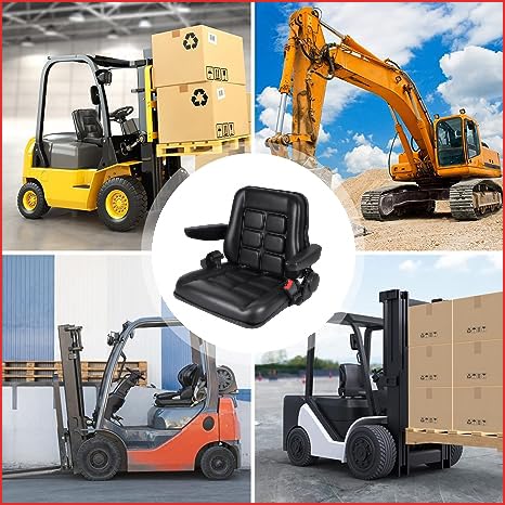 Universal Adjustable Forklift Seat with Safety Belt and Armrest, Adjustable Backrest and Slide Rail Waterproof PVC Mower Seat, for Tractor Excavator, Forklift, Skid Loader, Backhoe Dozer Telehandler COZLMHJ
