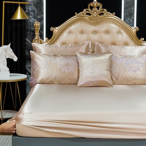Jacquard Full Comforter Set with Sheet Set Gold Bedding Set 8 Pcs Embroidery Neoclassical Floral Pattern Bed Home Decor Soft Down Comforter Luxury Hotel Silky Bed in a Bag with 1 Cushion Cover Bedding_Dreamer