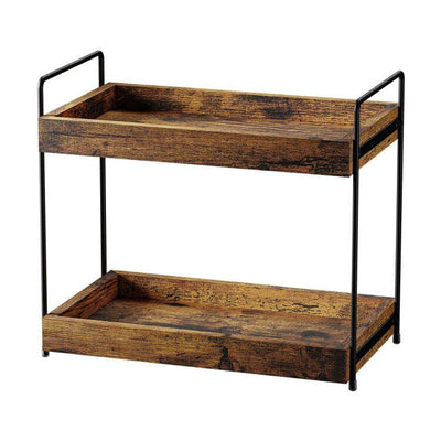 SANRETAHO 2-Tier Bathroom Counter Organizer, Wood Kitchen Countertop Spice Rack, Vanity Cosmetic Makeup Organizers Shelf for Bathroom Storage Organization, Rustic Brown