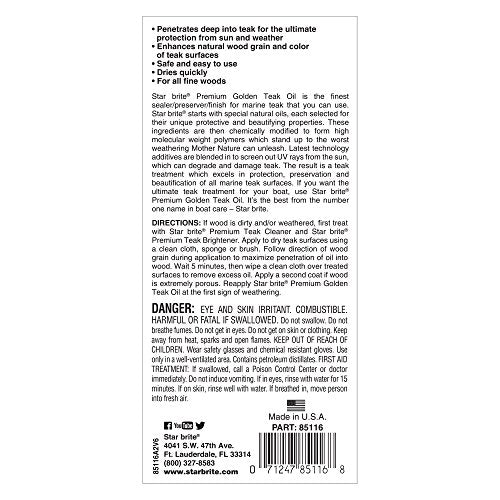 STAR BRITE Premium Golden Teak Oil - Sealer, Preserver, & Finish for Outdoor Teak & Other Fine Woods - Step 3 - 16 OZ (085116PW) STAR BRITE