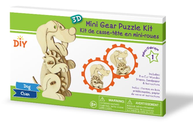 AoneFun Wooden 3D Puzzle for Kids & Adults - Dog Model with Mechanical Gears, 1 Piece, 6.75 x 5.0 inches, Wood Craft, Ages 8+, Unisex AoneFun