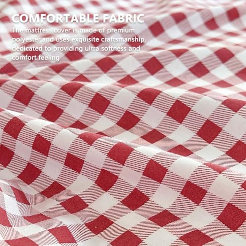 Red Gingham Japanese Floor Mattress Futon Cover Twin for 3-4" Thick Pad, Checked Plaid Japanese Tatami Mattress Cover,Grid Guest Sleeping Mat for Floor (Red Gingham, Twin) NSNLGSGC
