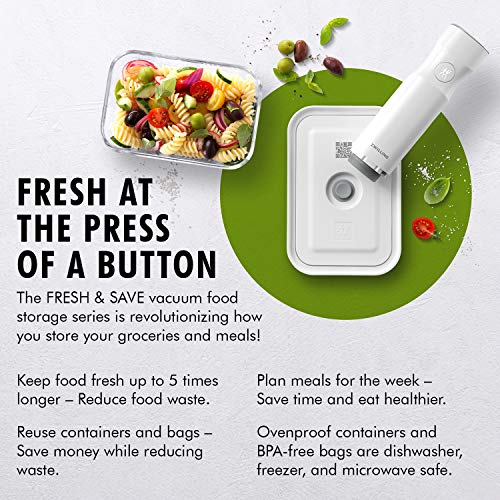 ZWILLING Fresh & Save Vacuum Sealer Machine Starter Set with Airtight Food Storage Container Glass, Sous Vide Bags, Meal Prep ZWILLING