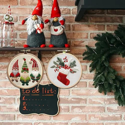 YOUDRN Christmas Embroidery Kits,Gnomes Embroidery Kits for Adults,Christmas Embroidery Kit for Beginners with Pattern,Cotton Threads,Needles,Instruction,20cm Hoop (gnome)