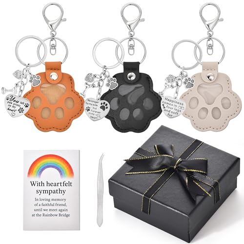 PowViux Dog Memorial Gifts for Loss of Dog – 6 PCS Pet Keepsake Keychain Set with Fur Capsule, Engraved Quotes & Gift Box – Sympathy Gift for Pet Loss, In Memory of a Beloved Pet